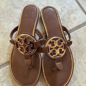 Tory Burch Brown Sandals with Gold Accents